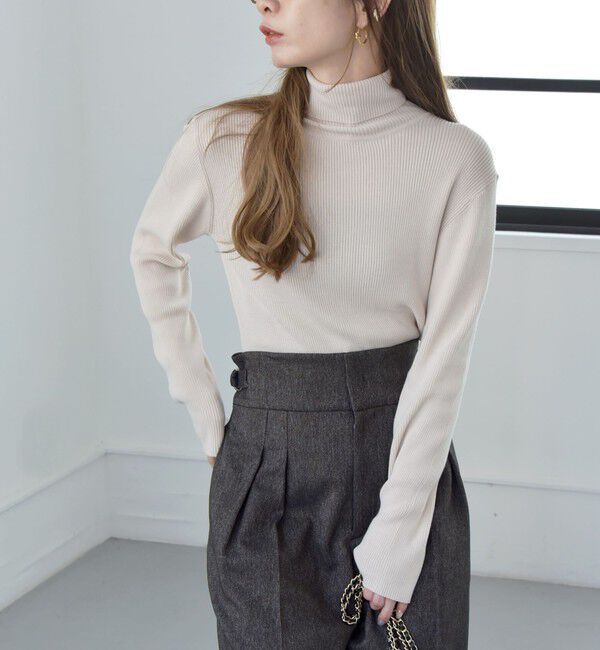 quaranciel「quaranciel:〈手洗い可能〉コットン タートルネック リブ ニット」|ニット・セーター|