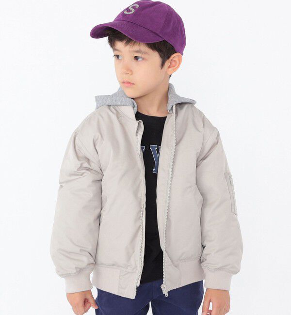 SHIPS KIDS「SHIPS KIDS:100～130cm / MA-1 キルティング フード ジャケット」|ミリタリージャケット|ライトグレー