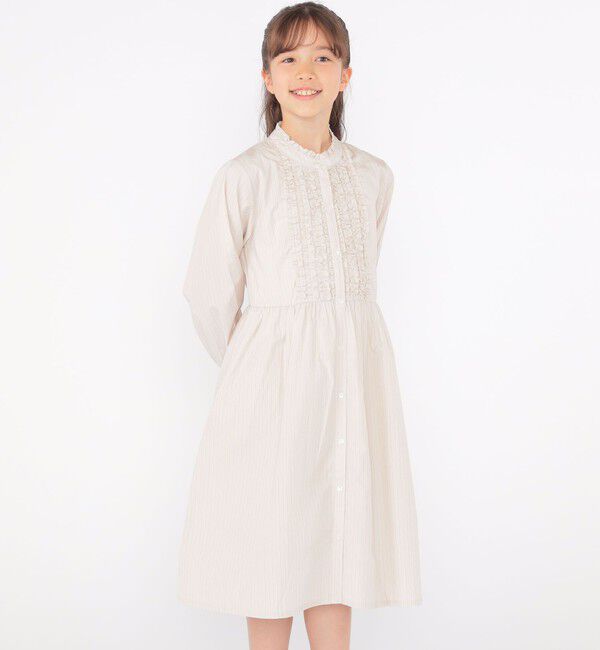 SHIPS KIDS「SHIPS KIDS:140～150cm / フリル シャツ ワンピース」|ワンピース|ベージュ系