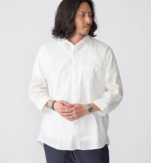 SHIPS「SHIPS: SOLOTEX(R) サフィラン リネン 7分袖 シャツ」|シャツ・ブラウス|