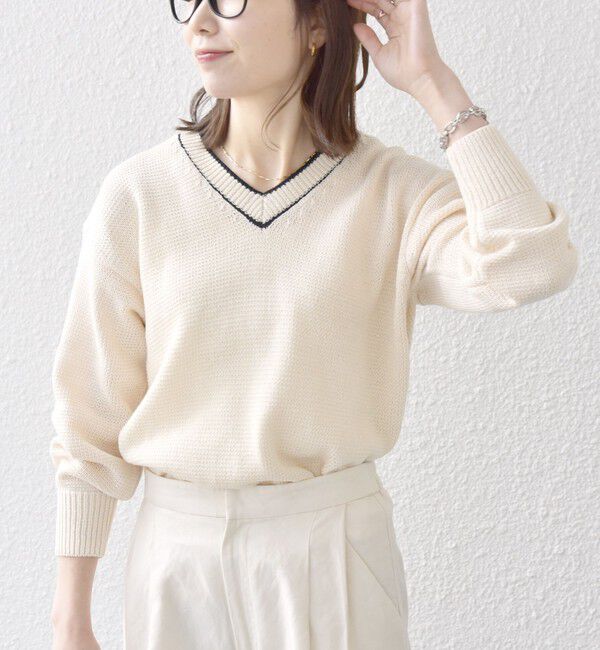 SHIPS any「SHIPS any:〈手洗い可能〉リリヤーン ライン Vネック ニット プルオーバー」|ニット・セーター|