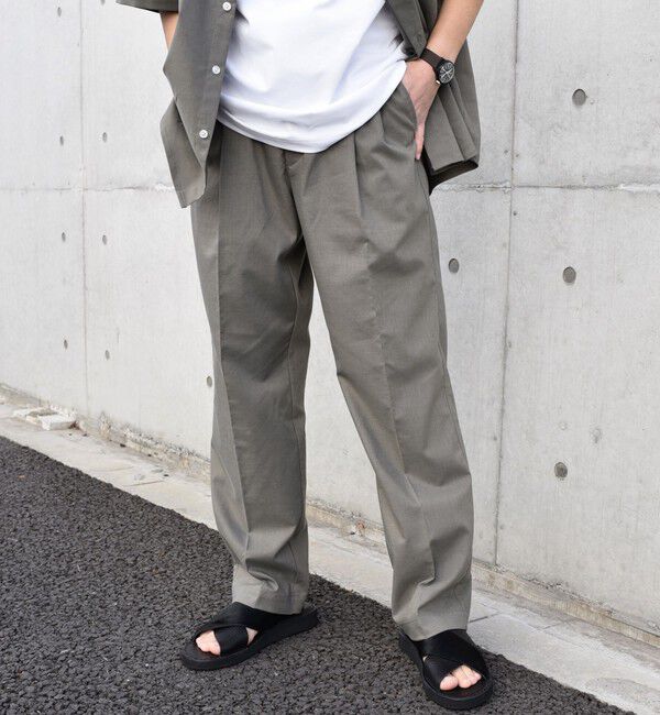 SHIPS any「SHIPS any: 〈接触冷感等〉ハイブリッドリネン 2タック パンツ (セットアップ対応)」|チノ|ライトオリーブ