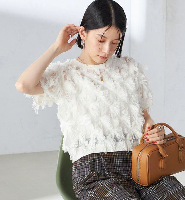 SHIPS for women「〈手洗い可能〉シアー フリンジ ジャカード プルオーバー」|ニット・セーター|