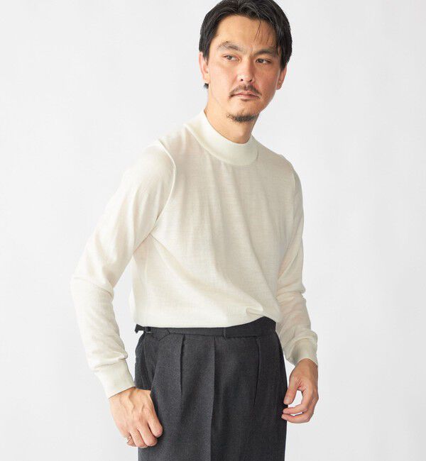 SHIPS「SHIPS:〈手洗い可能〉HANDFRAME 16ゲージ モックネック ニット」|ニット・セーター|オフホワイト