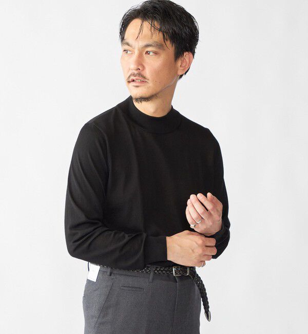 SHIPS「SHIPS:〈手洗い可能〉HANDFRAME 16ゲージ モックネック ニット」|ニット・セーター|ブラック