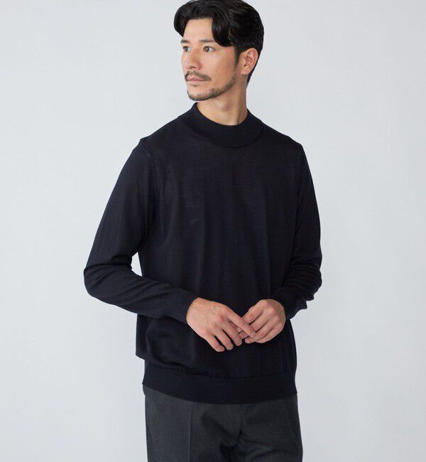 SHIPS「SHIPS:〈手洗い可能〉HANDFRAME 16ゲージ モックネック ニット」|ニット・セーター|ネイビー