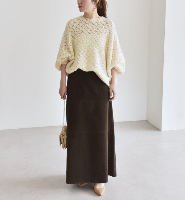 quaranciel「quaranciel:〈手洗い可能〉スパンコール レース編み クルーネック ドルマン ルーズ ニット」|ニット・セーター|