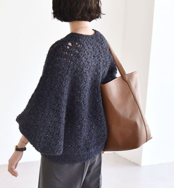 quaranciel「quaranciel:〈手洗い可能〉スパンコール レース編み クルーネック ドルマン ルーズ ニット」|ニット・セーター|