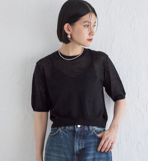 SHIPS for women「Wai＋:〈手洗い可能〉モヘヤブレンド 半袖 プルオーバー」|ニット・セーター|