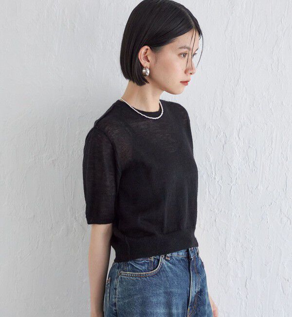 SHIPS for women「Wai＋:〈手洗い可能〉モヘヤブレンド 半袖 プルオーバー」|ニット・セーター|