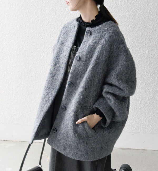 SHIPS any「SHIPS any: シャギー ノーカラー コクーン コート」|ノーカラーコート|