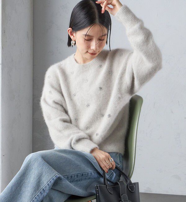 SHIPS for women「〈手洗い可能〉ビジュー FOX クルーネック プルオーバー」|ニット・セーター|