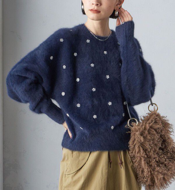 SHIPS for women「〈手洗い可能〉ビジュー FOX クルーネック プルオーバー」|ニット・セーター|ネイビー