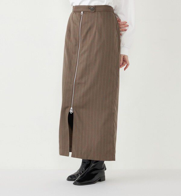 SHIPS Colors 「SHIPS Colors:〈手洗い可能〉ストライプ ジップ タイトスカート ブラウン◇」|タイト|