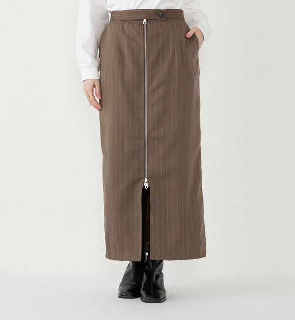 SHIPS Colors 「SHIPS Colors:〈手洗い可能〉ストライプ ジップ タイトスカート ブラウン◇」|タイト|