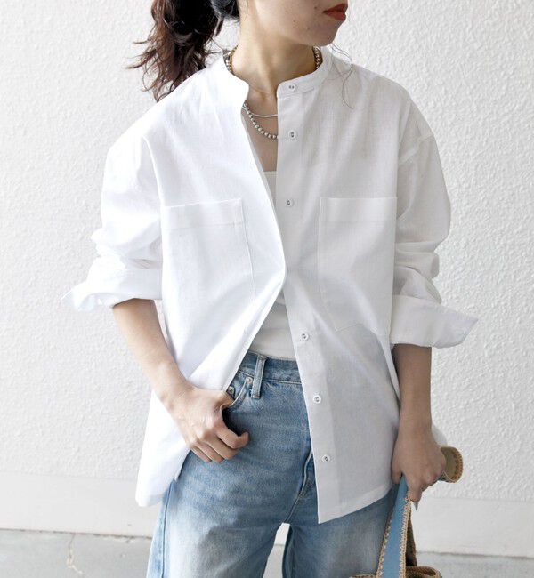 SHIPS any「【WEB限定】SHIPS any: 〈洗濯機可能〉リネン ミックス スタンドカラー ポケット シャツ 25SS」|シャツ・ブラウス|
