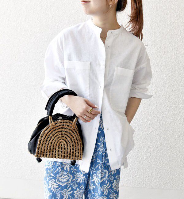 SHIPS any「【WEB限定】SHIPS any: 〈洗濯機可能〉リネン ミックス スタンドカラー ポケット シャツ 25SS」|シャツ・ブラウス|