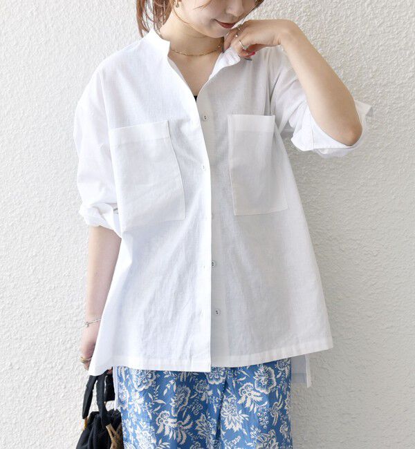 SHIPS any「【WEB限定】SHIPS any: 〈洗濯機可能〉リネン ミックス スタンドカラー ポケット シャツ 25SS」|シャツ・ブラウス|