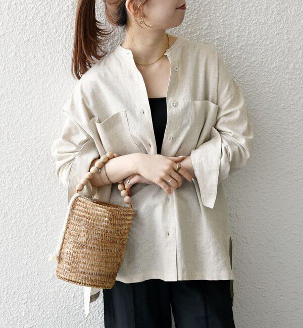 SHIPS any「【WEB限定】SHIPS any: 〈洗濯機可能〉リネン ミックス スタンドカラー ポケット シャツ 25SS」|シャツ・ブラウス|