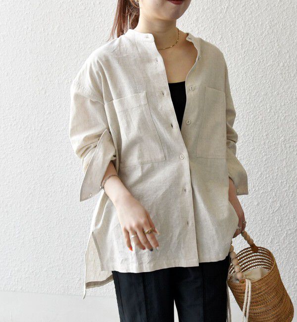 SHIPS any「【WEB限定】SHIPS any: 〈洗濯機可能〉リネン ミックス スタンドカラー ポケット シャツ 25SS」|シャツ・ブラウス|