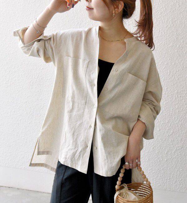 SHIPS any「【WEB限定】SHIPS any: 〈洗濯機可能〉リネン ミックス スタンドカラー ポケット シャツ 25SS」|シャツ・ブラウス|