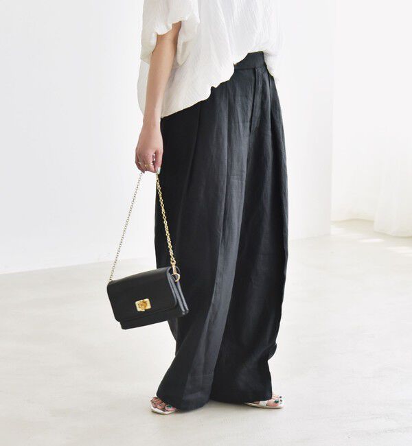 quaranciel「quaranciel:〈洗濯機可能〉ヨーロピアンフラックス リネン タック ワイド パンツ」|その他|