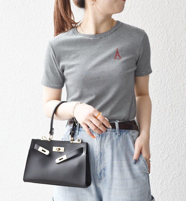 SHIPS any「【SHIPS any別注】PETIT BATEAU: ロゴ プリント コンパクト ボーダー TEE 25SS」|Tシャツ・カットソー|ダークグレー