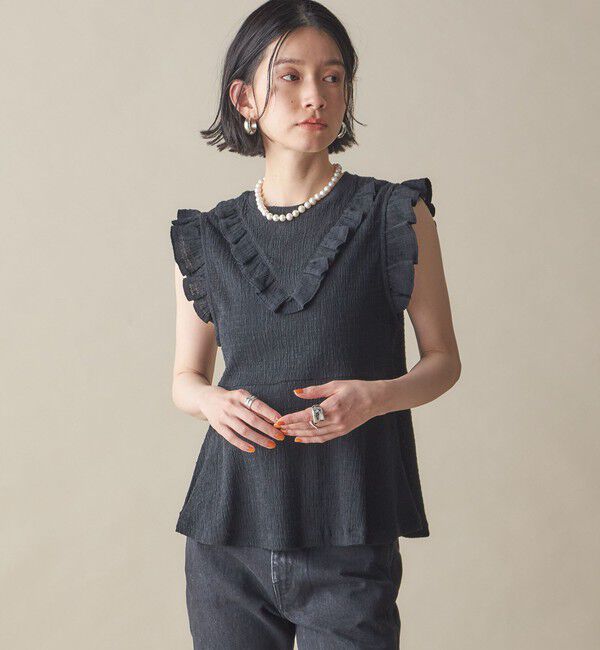 SHIPS for women「NINE CASE:〈手洗い可能〉フリル ノースリーブ トップス」|その他|ブラック