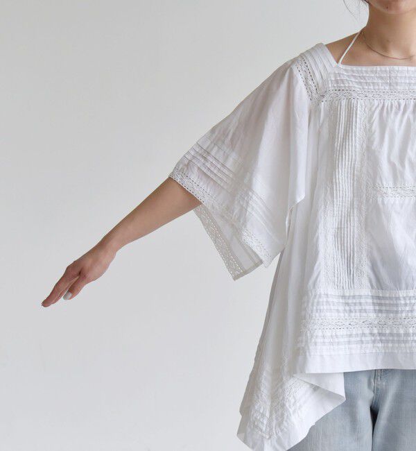 quaranciel「quaranciel:〈洗濯機可能〉コットン レース ライン スクエア ネック ブラウス」|シャツ・ブラウス|