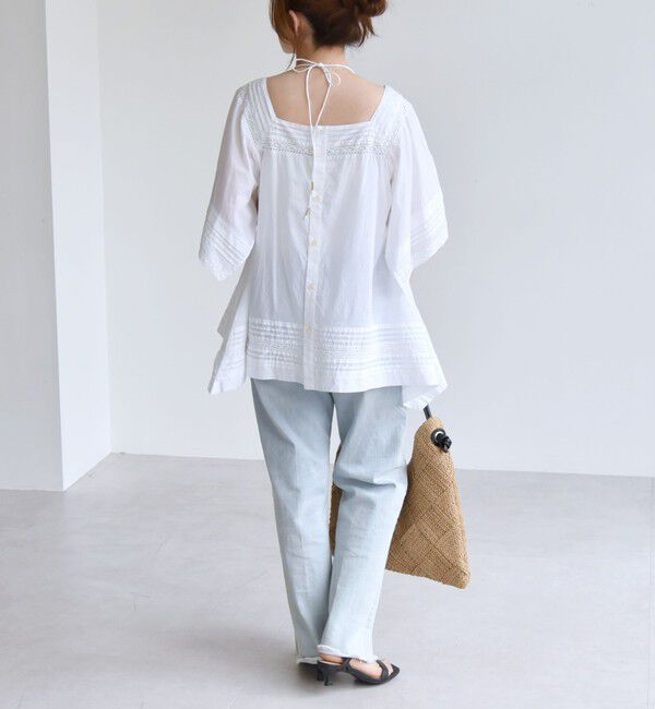 quaranciel「quaranciel:〈洗濯機可能〉コットン レース ライン スクエア ネック ブラウス」|シャツ・ブラウス|