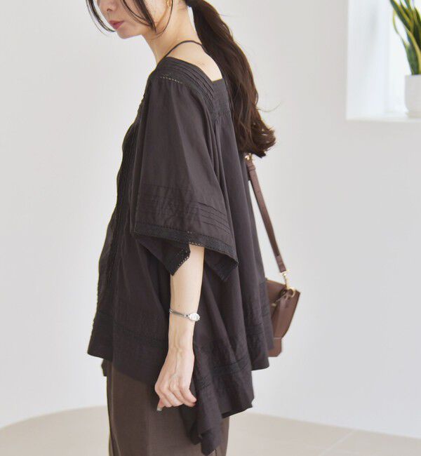 quaranciel「quaranciel:〈洗濯機可能〉コットン レース ライン スクエア ネック ブラウス」|シャツ・ブラウス|