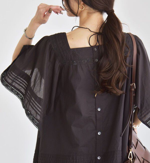 quaranciel「quaranciel:〈洗濯機可能〉コットン レース ライン スクエア ネック ブラウス」|シャツ・ブラウス|