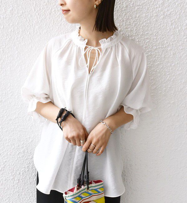 SHIPS for women「〈洗濯機可能〉前後 2WAY フリル リボン シアー ブラウス」|シャツ・ブラウス|