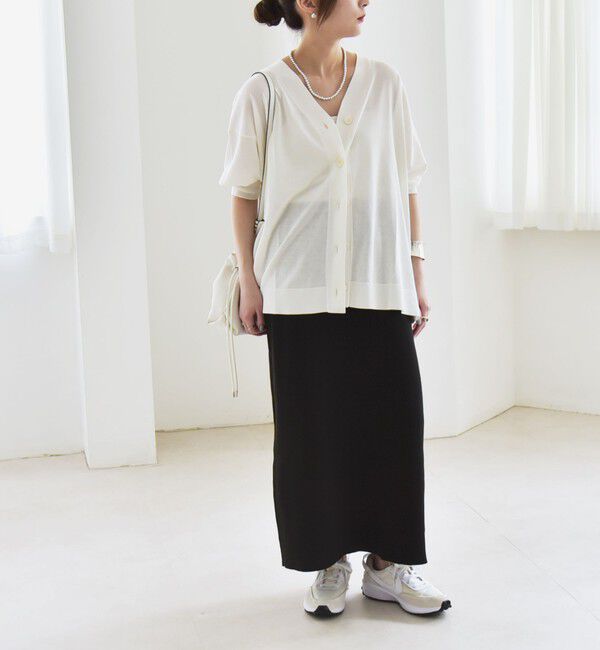quaranciel「quaranciel:〈接触冷感〉 ワイド Vネック ハーフスリーブ シアー カーディガン」|カーディガン|