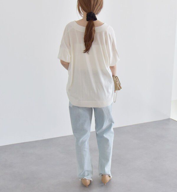 quaranciel「quaranciel:〈接触冷感〉 ワイド Vネック ハーフスリーブ シアー カーディガン」|カーディガン|