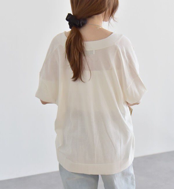 quaranciel「quaranciel:〈接触冷感〉 ワイド Vネック ハーフスリーブ シアー カーディガン」|カーディガン|