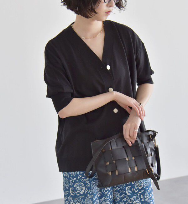 quaranciel「quaranciel:〈接触冷感〉 ワイド Vネック ハーフスリーブ シアー カーディガン」|カーディガン|