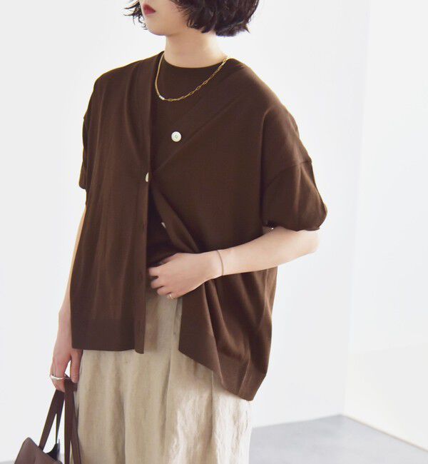 quaranciel「quaranciel:〈接触冷感〉 ワイド Vネック ハーフスリーブ シアー カーディガン」|カーディガン|