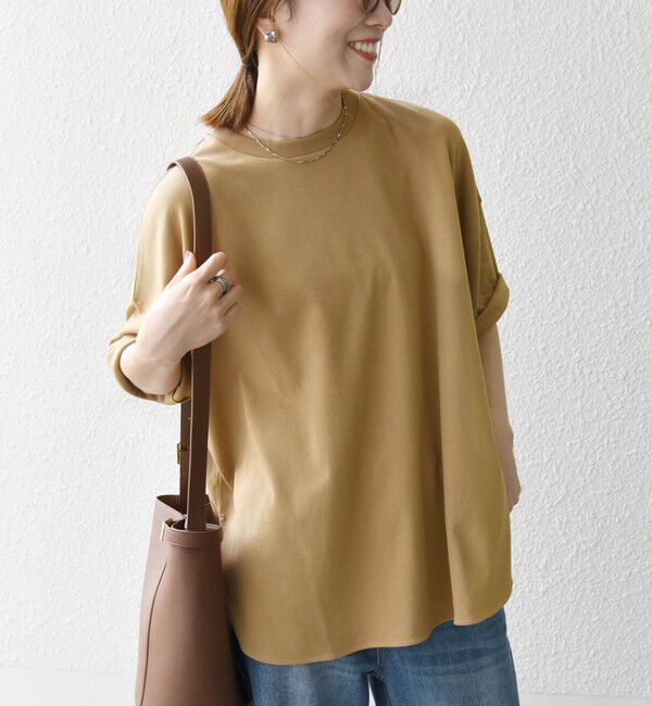 SHIPS any「SHIPS any:〈接触冷感/汗染み防止加工/洗濯機可能〉ラウンドヘム クルー ビッグ TEE」|Tシャツ・カットソー|キャメル