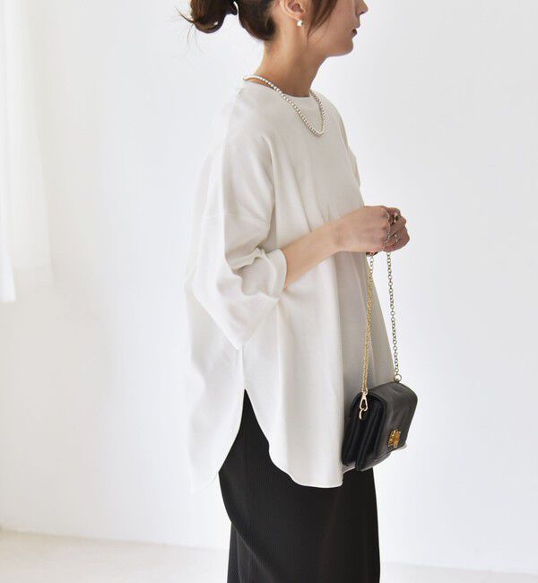 quaranciel「quaranciel:〈接触冷感/汗染み防止加工/洗濯機可能〉ラウンドヘム クルー ビッグ TEE」|Tシャツ・カットソー|