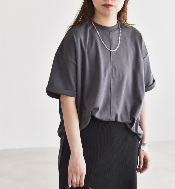 quaranciel「quaranciel:〈接触冷感/汗染み防止/洗濯機可能〉スリット ルーズ チュニック TEE」|Tシャツ・カットソー|