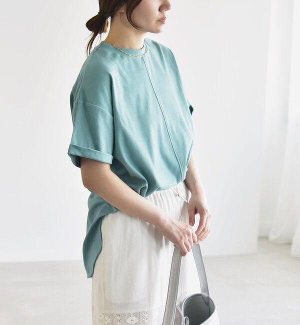 quaranciel「quaranciel:〈接触冷感/汗染み防止/洗濯機可能〉スリット ルーズ チュニック TEE」|Tシャツ・カットソー|