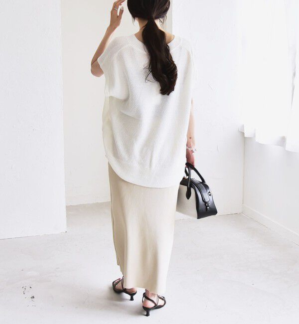 quaranciel「quaranciel:〈手洗い可能〉ラミー ミックス Vネック ノースリーブ シアー ニット」|ニット・セーター|