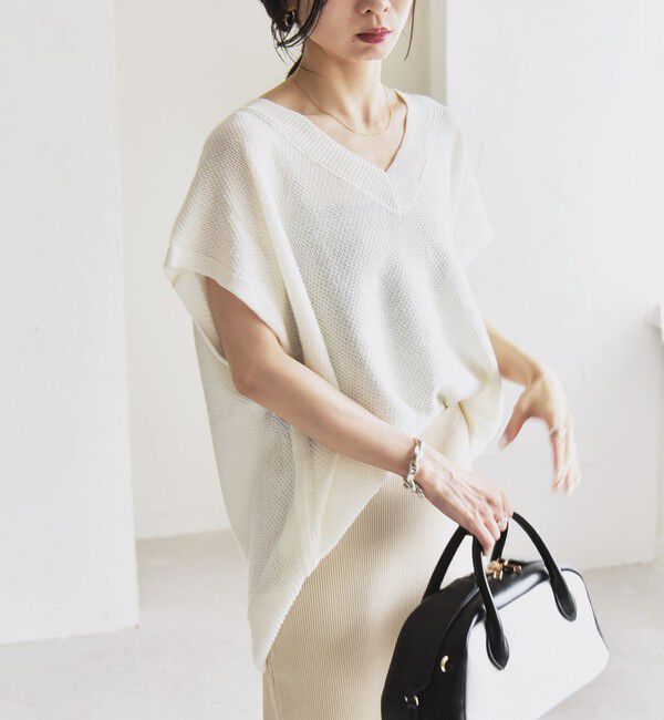 quaranciel「quaranciel:〈手洗い可能〉ラミー ミックス Vネック ノースリーブ シアー ニット」|ニット・セーター|