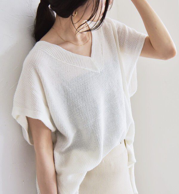 quaranciel「quaranciel:〈手洗い可能〉ラミー ミックス Vネック ノースリーブ シアー ニット」|ニット・セーター|