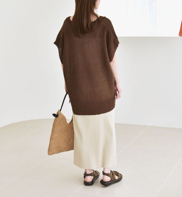 quaranciel「quaranciel:〈手洗い可能〉ラミー ミックス Vネック ノースリーブ シアー ニット」|ニット・セーター|