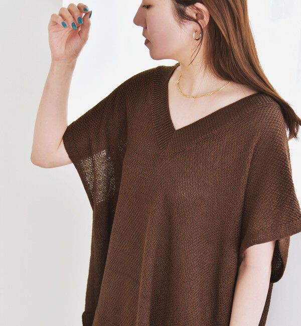 quaranciel「quaranciel:〈手洗い可能〉ラミー ミックス Vネック ノースリーブ シアー ニット」|ニット・セーター|