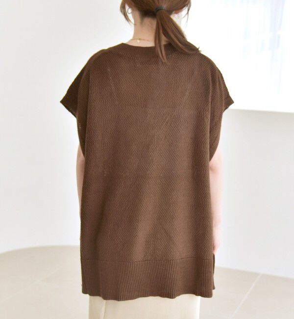 quaranciel「quaranciel:〈手洗い可能〉ラミー ミックス Vネック ノースリーブ シアー ニット」|ニット・セーター|