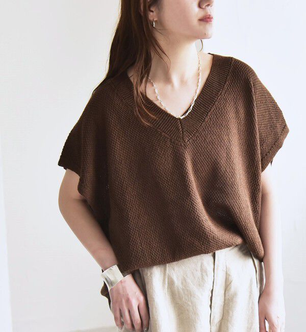 quaranciel「quaranciel:〈手洗い可能〉ラミー ミックス Vネック ノースリーブ シアー ニット」|ニット・セーター|