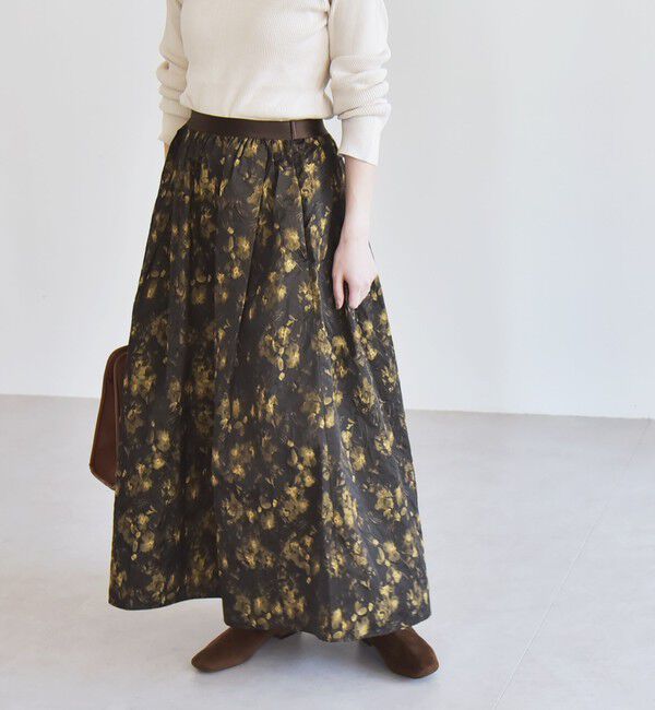 quaranciel「quaranciel:〈洗濯機可能〉フラワー ジャカード タック ギャザー フレア スカート」|フレア|